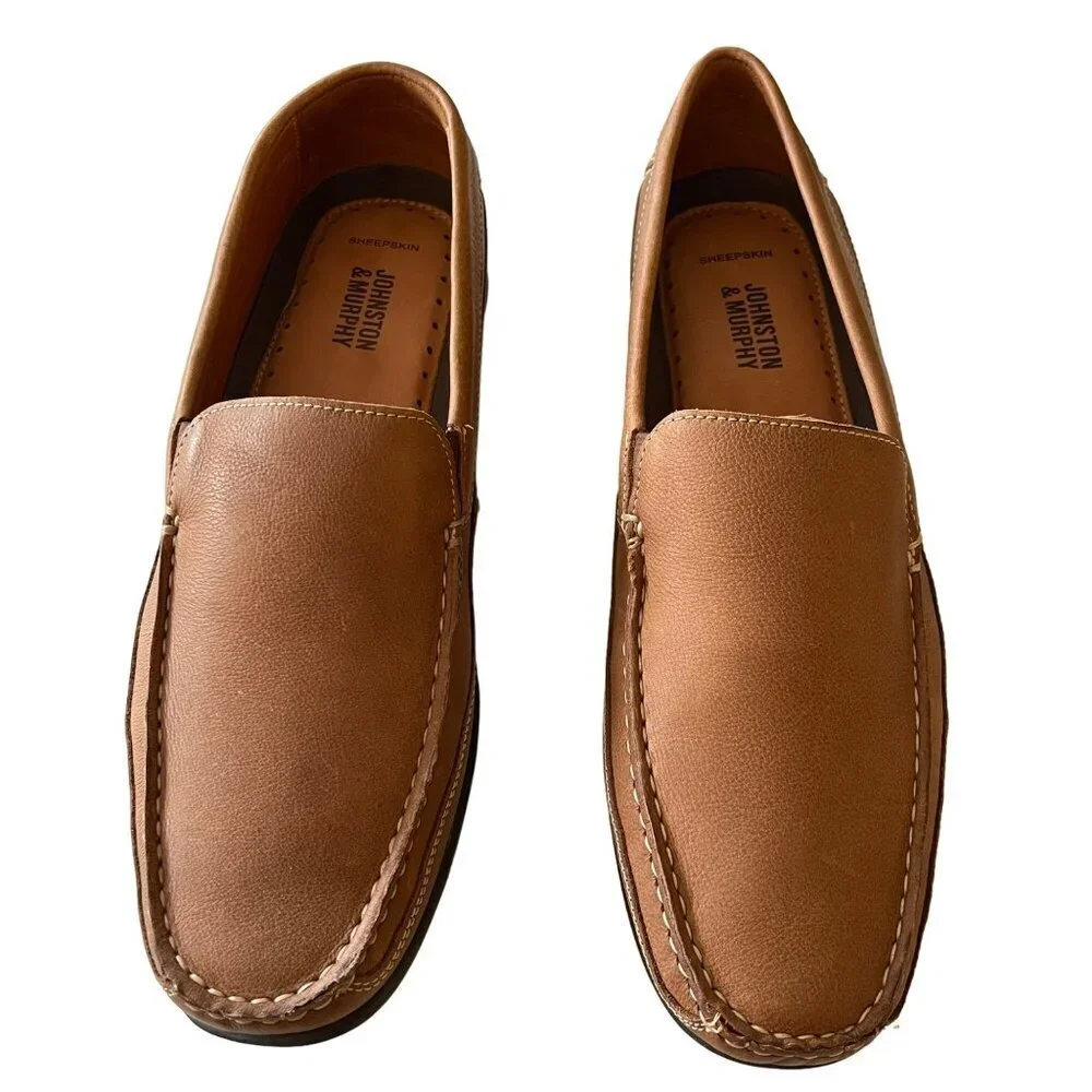 Johnston & Murphy Men's Brown Leather Venetian Loafer Slip On Sz 9.5 NEW